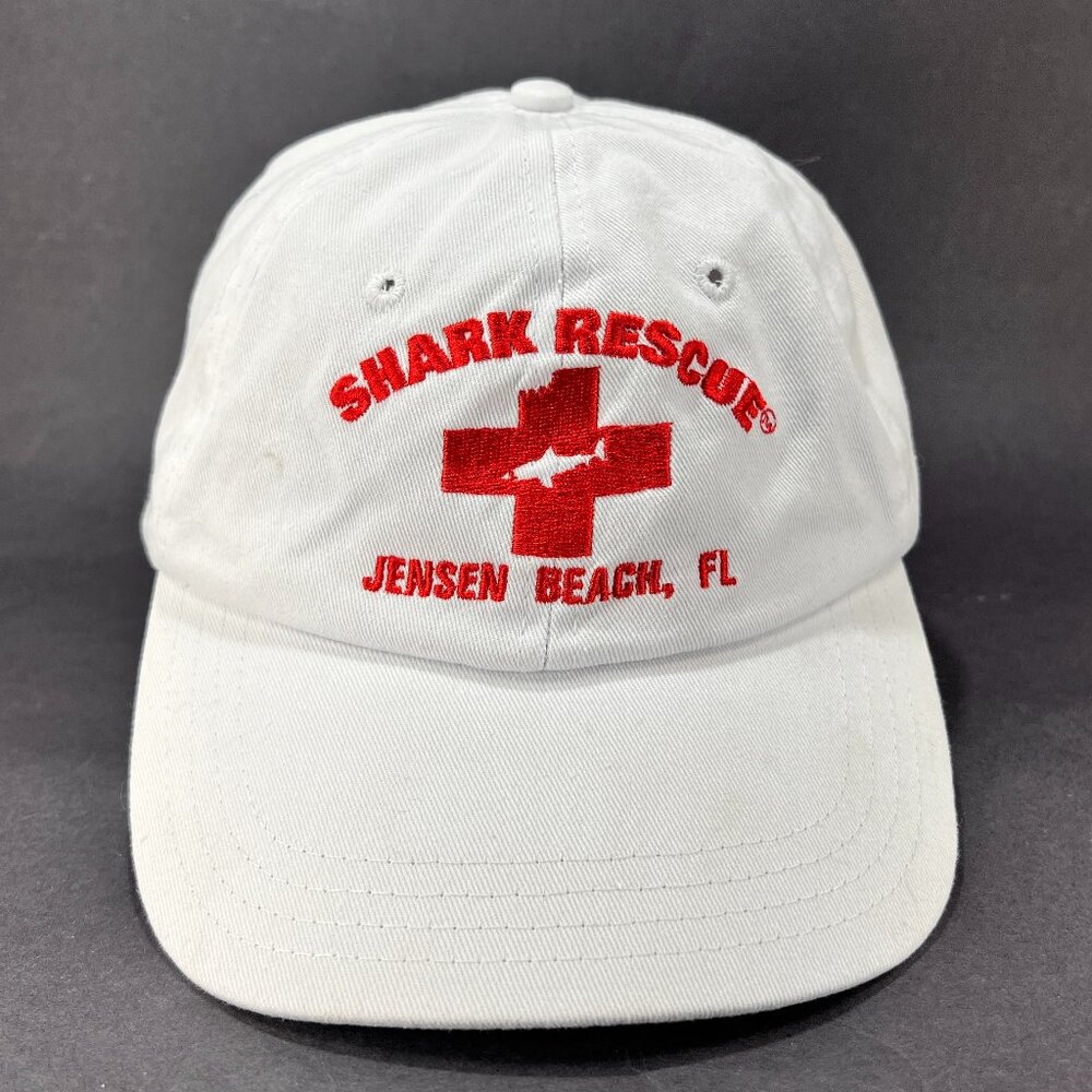 Shark Rescue Strap Back Cap Hat Shark Tee White Baseball Florida Logo Mens